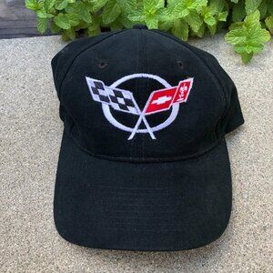 VTG GM Chevy Corvette Flags Hat Men's Hot Rods Plus Baseball Cap Black Snapback